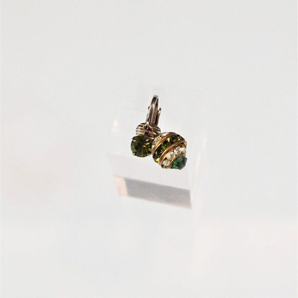 Vintage Egg Shape Clip-On Earrings Green Glass And Sparkling Rhinestones - Picture 2 of 6